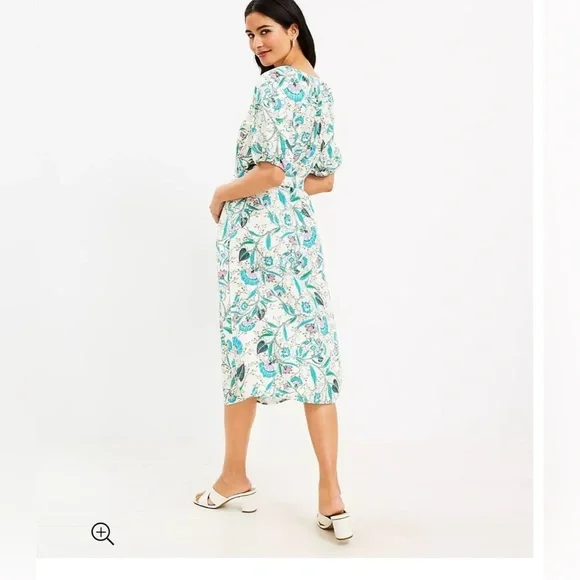 Loft Floral V-Neck Puff Sleeve Midi Dress - Picture 3 of 11